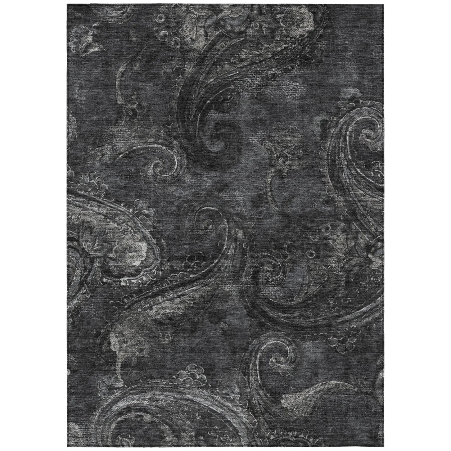 3' X 5' Charcoal And Gray Paisley Washable Indoor Outdoor Area Rug Homeroots Outdoor