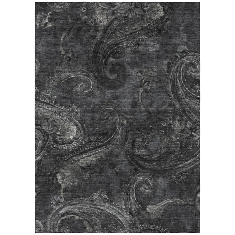 3' X 5' Charcoal And Gray Paisley Washable Indoor Outdoor Area Rug Homeroots Outdoor