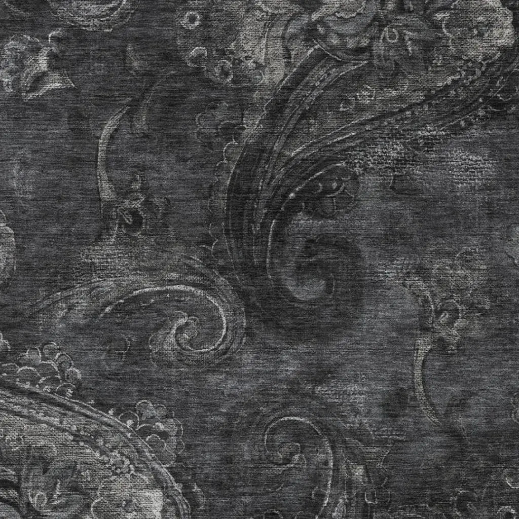 3' X 5' Charcoal And Gray Paisley Washable Indoor Outdoor Area Rug Homeroots Outdoor