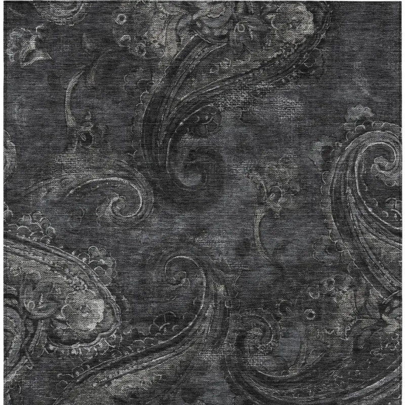 3' X 5' Charcoal And Gray Paisley Washable Indoor Outdoor Area Rug Homeroots Outdoor