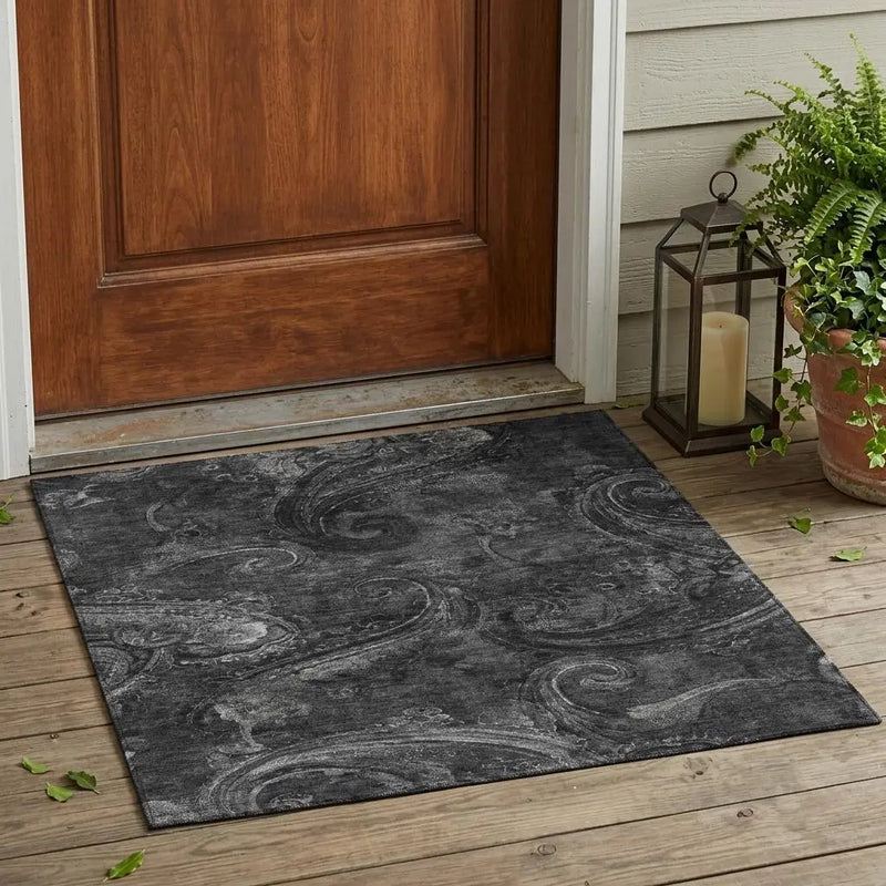 3' X 5' Charcoal And Gray Paisley Washable Indoor Outdoor Area Rug Homeroots Outdoor