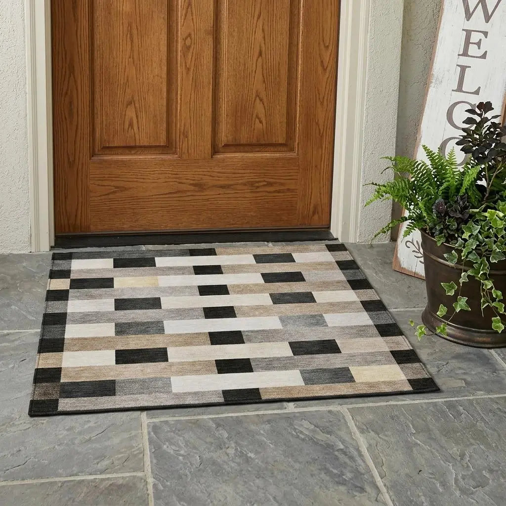 3' X 5' Charcoal And Gray Striped Washable Indoor Outdoor Area Rug Homeroots Outdoor