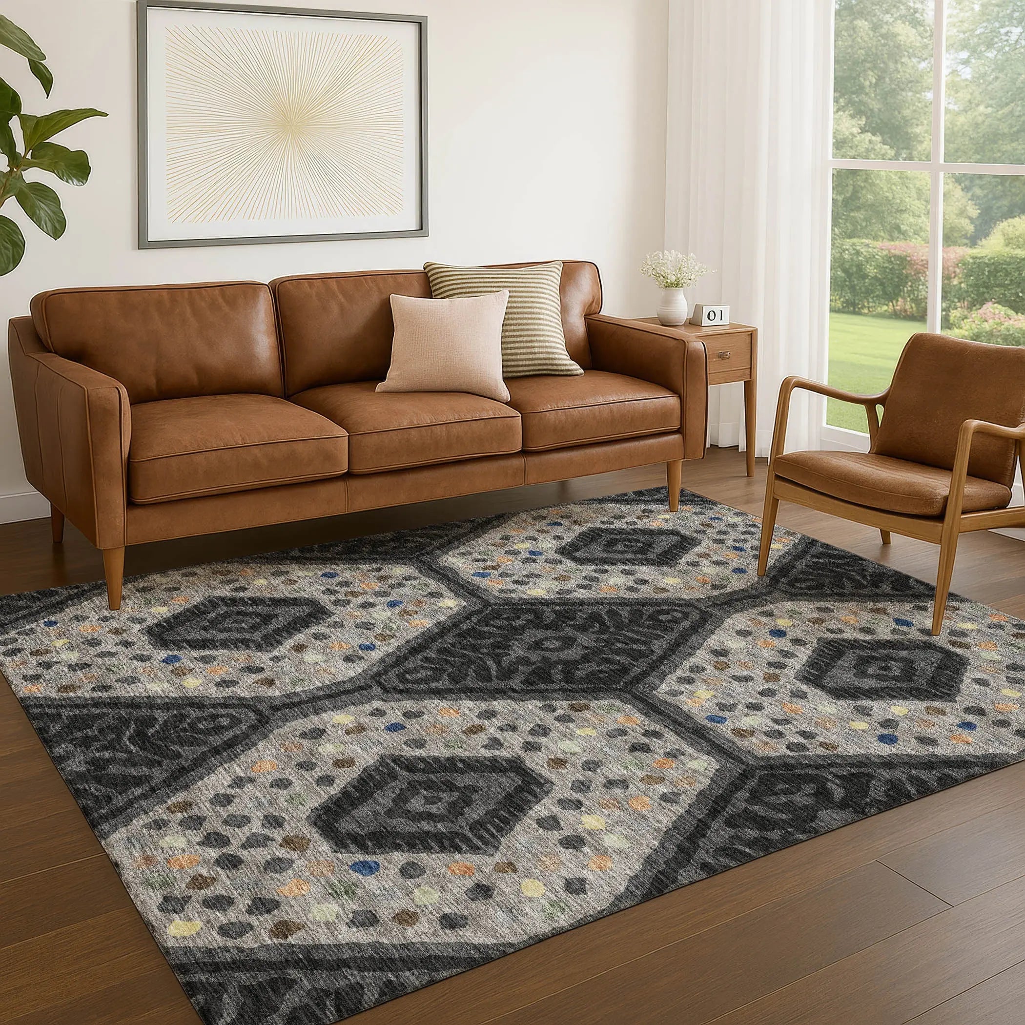 3' X 5' Charcoal And Gray Tribal Washable Indoor Outdoor Area Rug Homeroots Outdoor