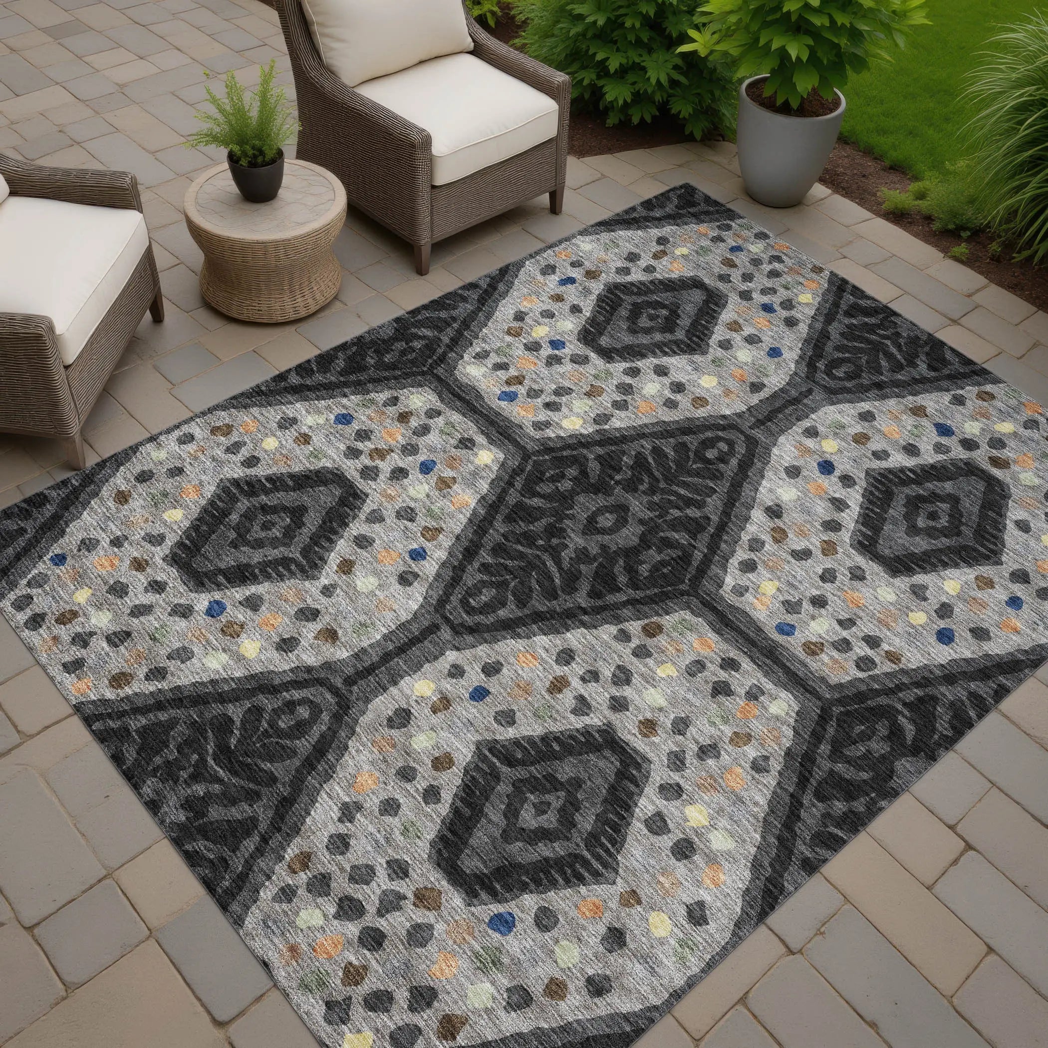 3' X 5' Charcoal And Gray Tribal Washable Indoor Outdoor Area Rug Homeroots Outdoor