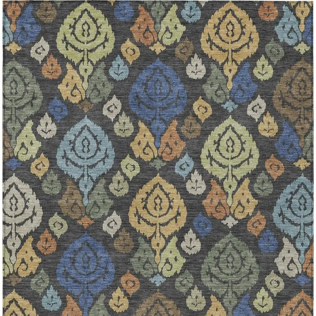 3' X 5' Charcoal And Green Damask Washable Indoor Outdoor Area Rug Homeroots Outdoor
