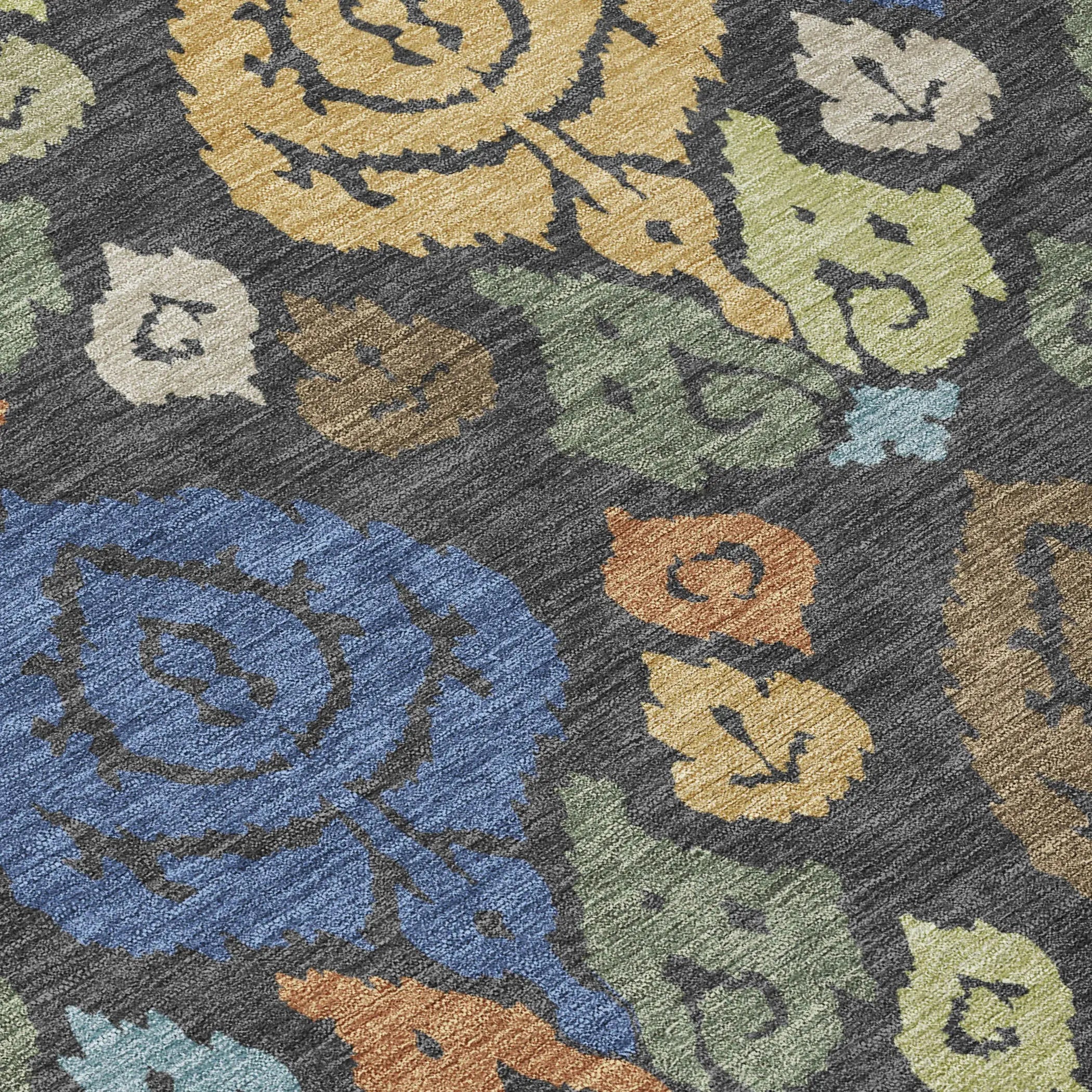 3' X 5' Charcoal And Green Damask Washable Indoor Outdoor Area Rug Homeroots Outdoor