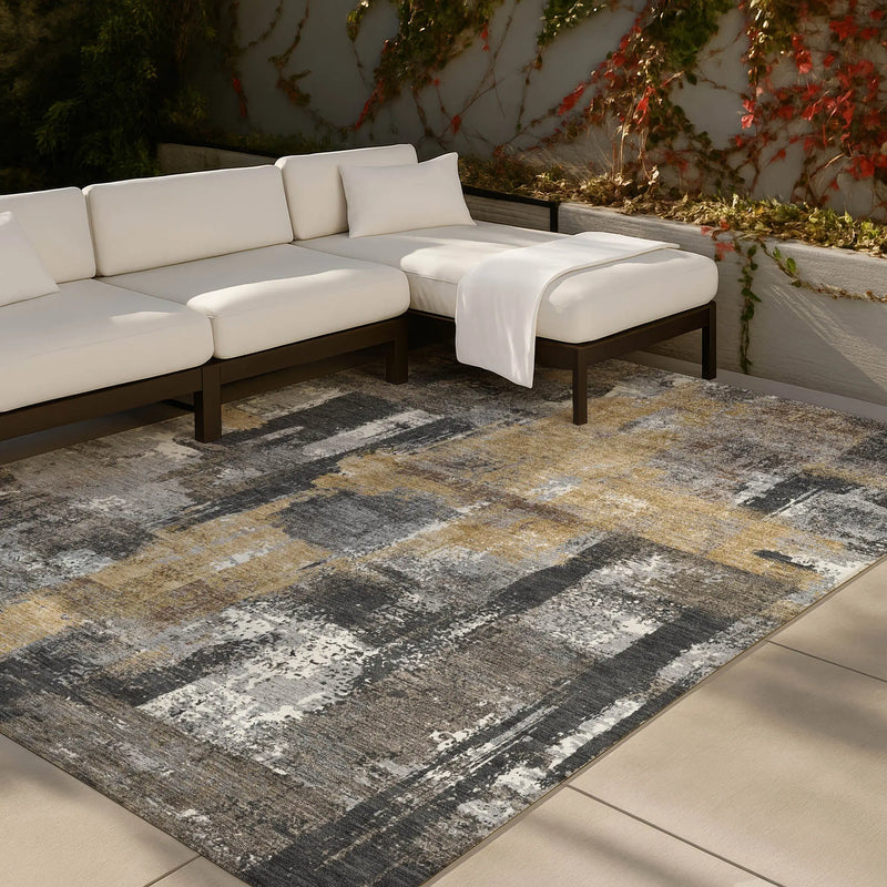 3' X 5' Charcoal And Ivory Abstract Washable Indoor Outdoor Area Rug Homeroots Outdoor