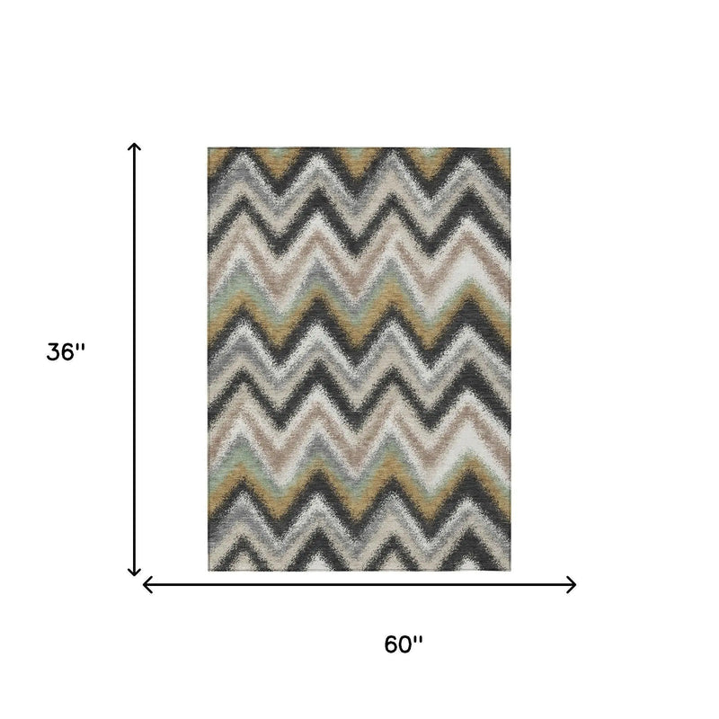 3' X 5' Charcoal And Ivory Geometric Washable Indoor Outdoor Area Rug Homeroots Outdoor