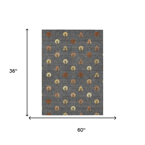 3' X 5' Charcoal And Orange Geometric Washable Indoor Outdoor Area Rug Homeroots Outdoor