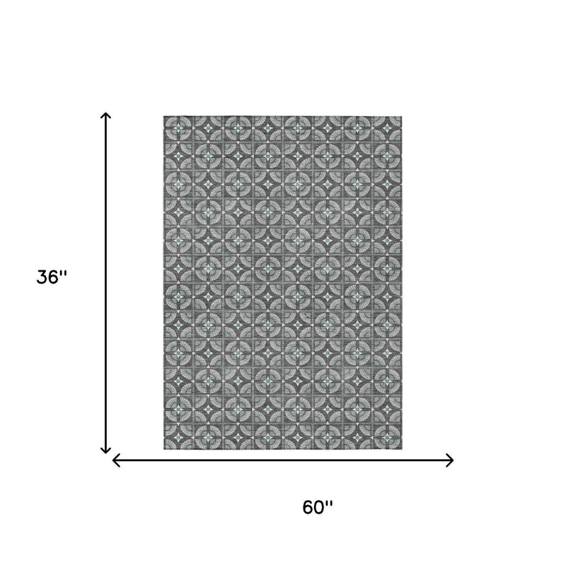 3' X 5' Charcoal And Silver Geometric Washable Indoor Outdoor Area Rug Homeroots Outdoor