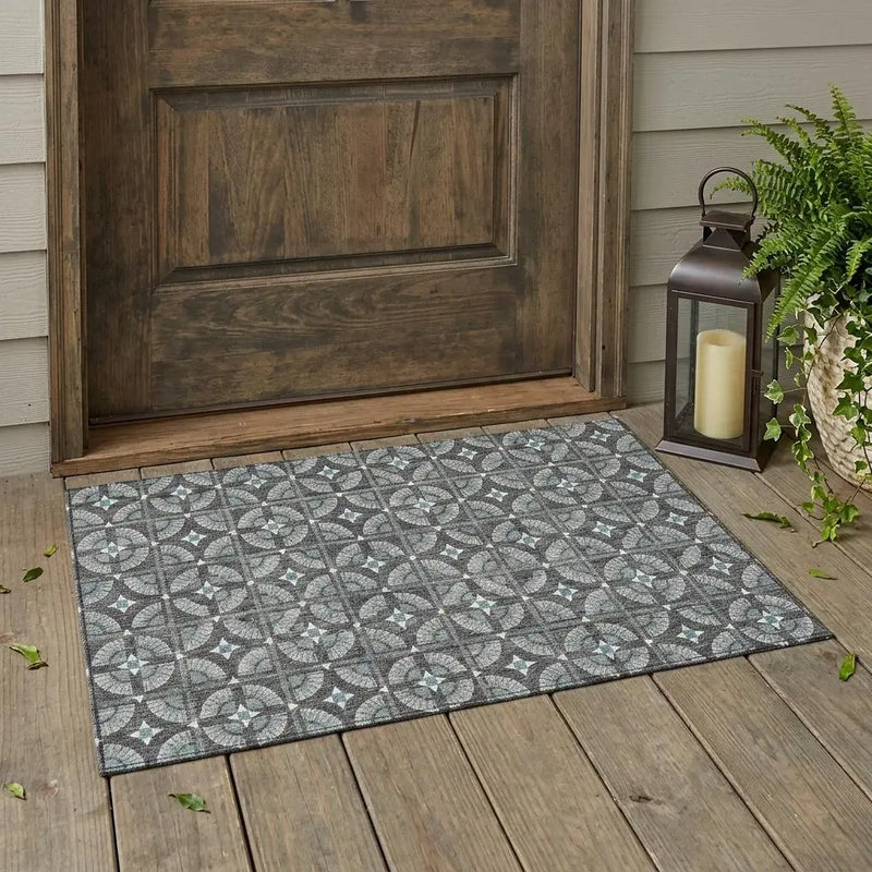 3' X 5' Charcoal And Silver Geometric Washable Indoor Outdoor Area Rug Homeroots Outdoor