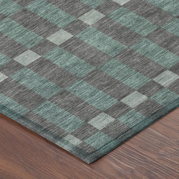 3' X 5' Charcoal And Teal Blue Geometric Washable Indoor Outdoor Area Rug Homeroots Outdoor