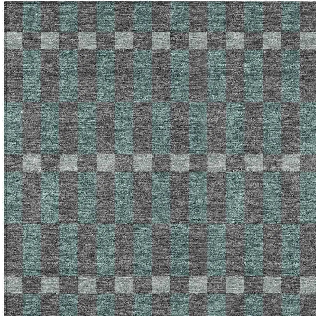 3' X 5' Charcoal And Teal Blue Geometric Washable Indoor Outdoor Area Rug Homeroots Outdoor