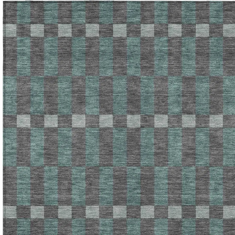 3' X 5' Charcoal And Teal Blue Geometric Washable Indoor Outdoor Area Rug Homeroots Outdoor