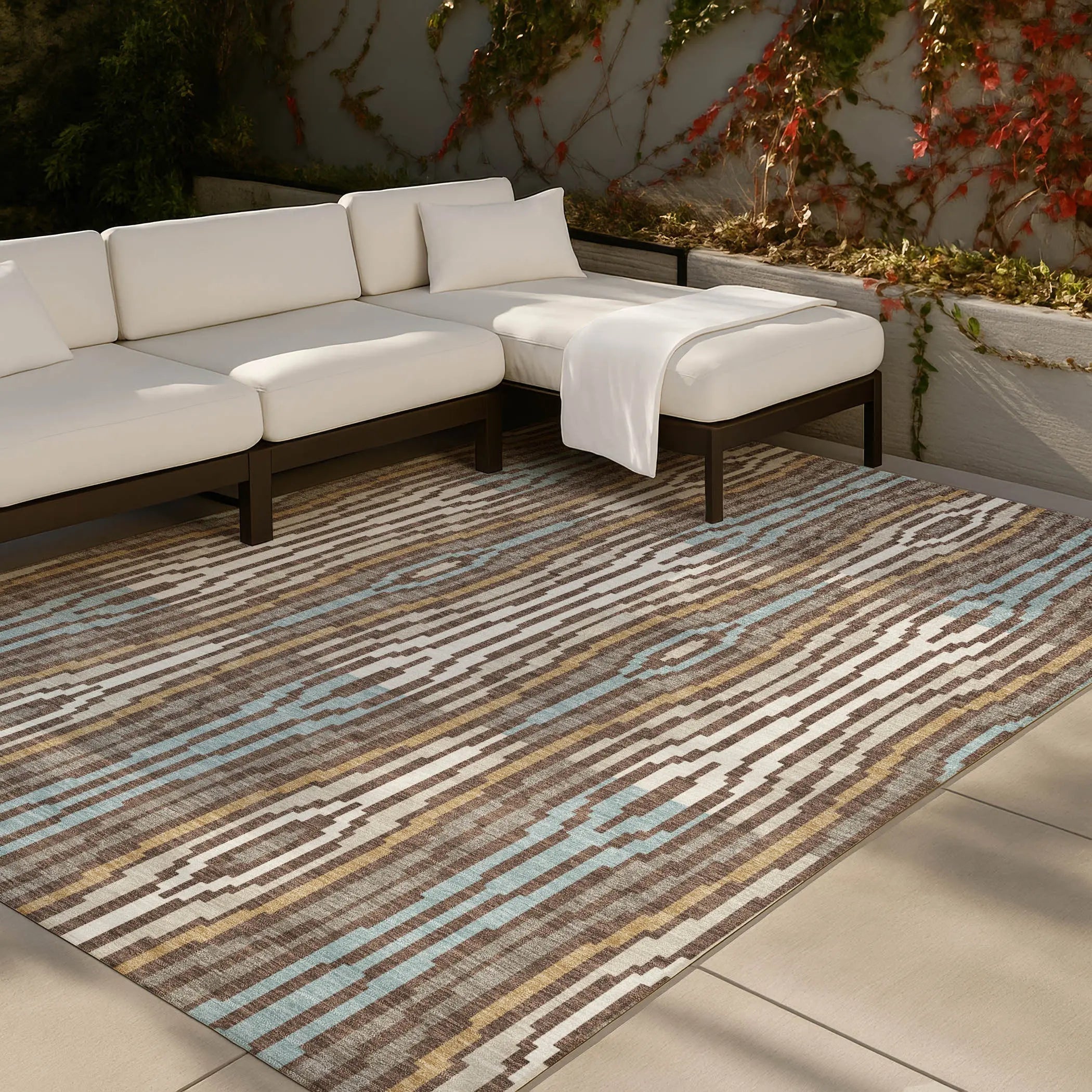 3' X 5' Chocolate And Aqua Abstract Washable Indoor Outdoor Area Rug Homeroots Outdoor