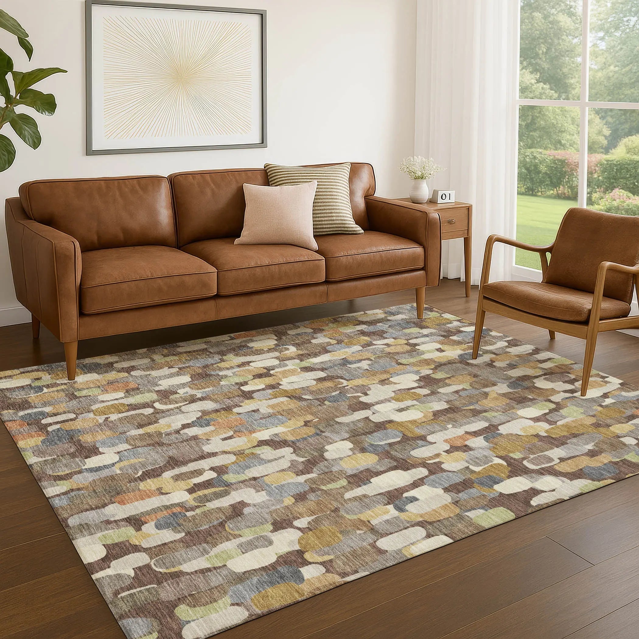 3' X 5' Chocolate And Beige Abstract Washable Indoor Outdoor Area Rug Homeroots Outdoor