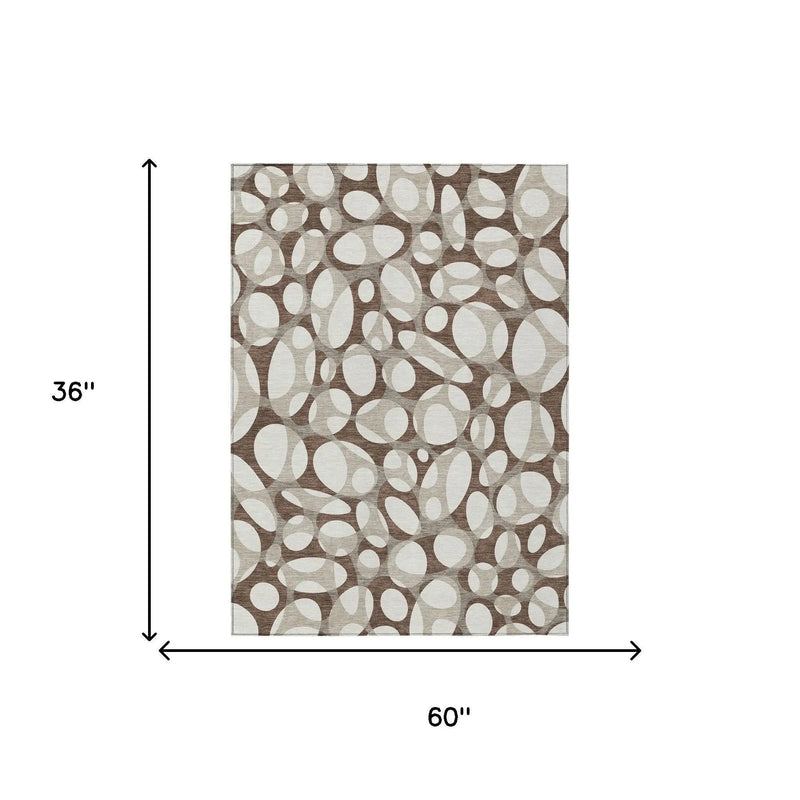 3' X 5' Chocolate And Beige Abstract Washable Indoor Outdoor Area Rug Homeroots Outdoor