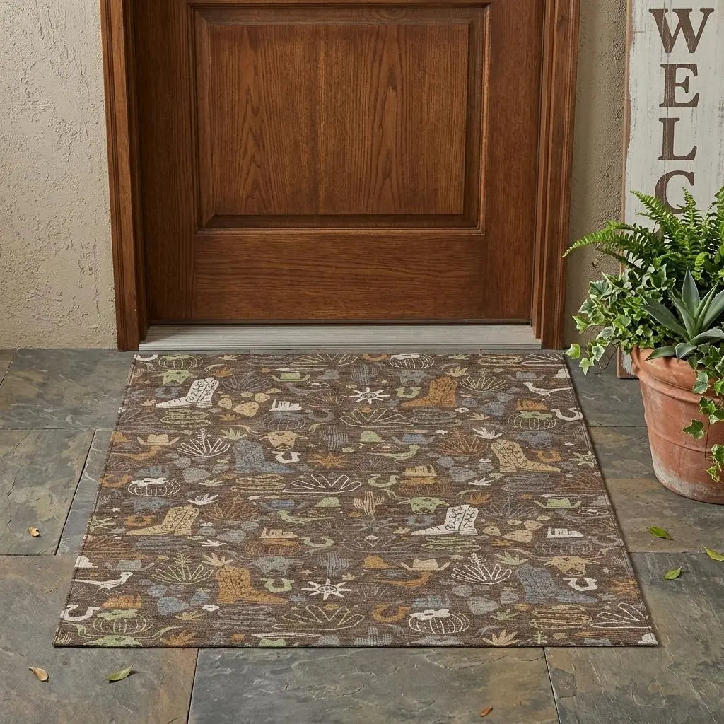 3' X 5' Chocolate And Beige Cactus Washable Indoor Outdoor Area Rug Homeroots Outdoor