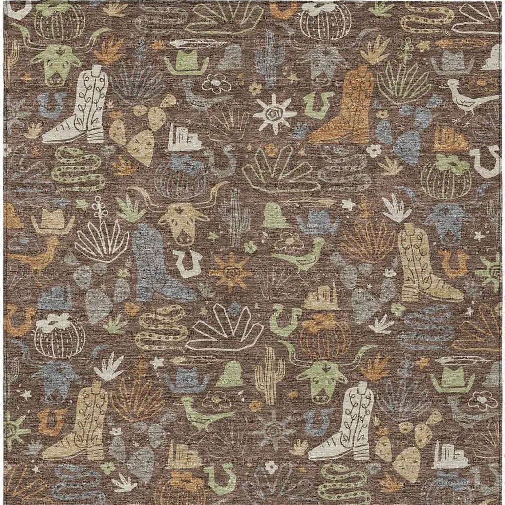 3' X 5' Chocolate And Beige Cactus Washable Indoor Outdoor Area Rug Homeroots Outdoor
