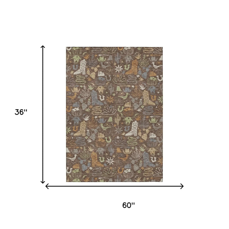 3' X 5' Chocolate And Beige Cactus Washable Indoor Outdoor Area Rug Homeroots Outdoor
