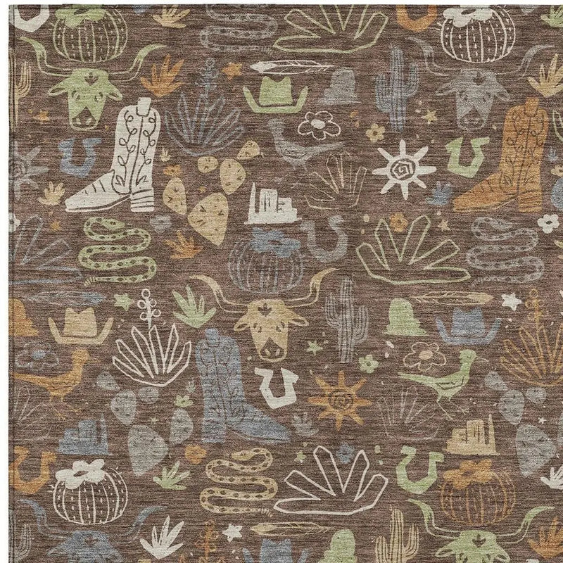 3' X 5' Chocolate And Beige Cactus Washable Indoor Outdoor Area Rug Homeroots Outdoor