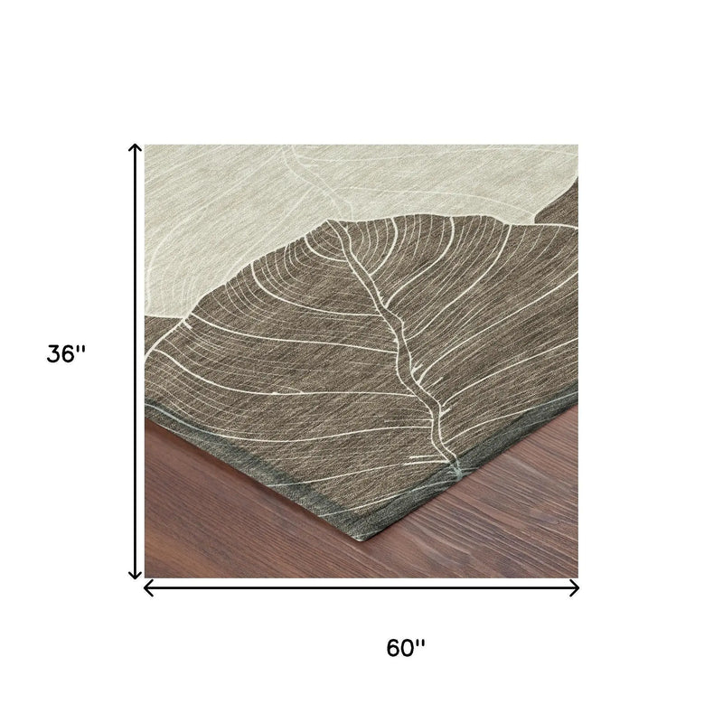 3' X 5' Chocolate And Beige Floral Washable Indoor Outdoor Area Rug Homeroots Outdoor