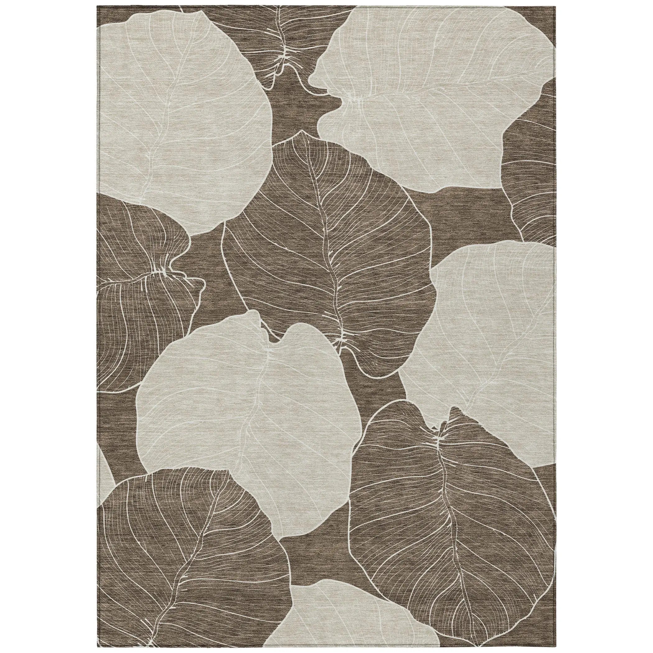 3' X 5' Chocolate And Beige Floral Washable Indoor Outdoor Area Rug Homeroots Outdoor