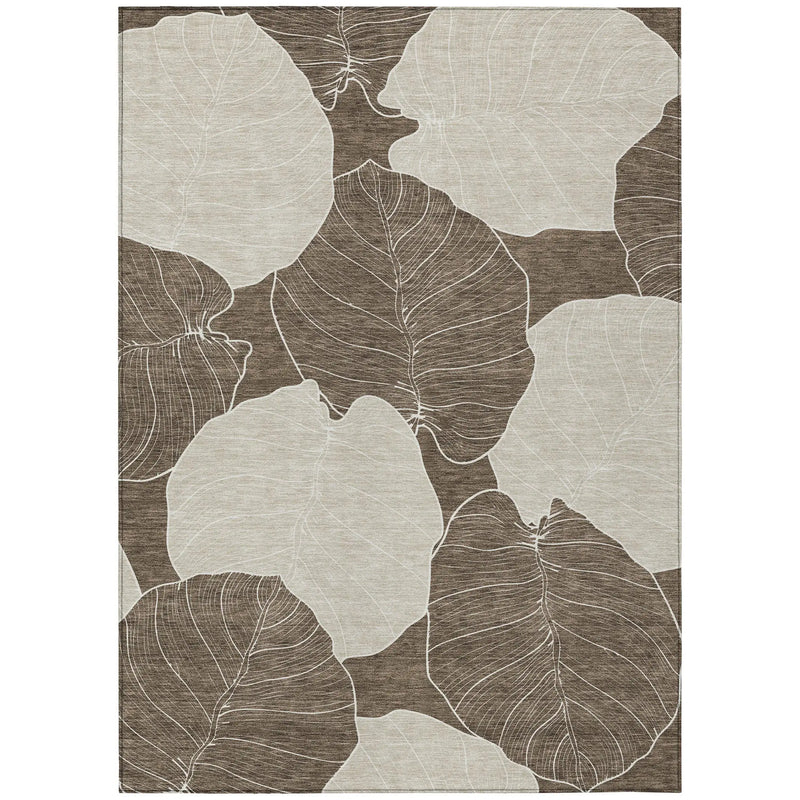 3' X 5' Chocolate And Beige Floral Washable Indoor Outdoor Area Rug Homeroots Outdoor