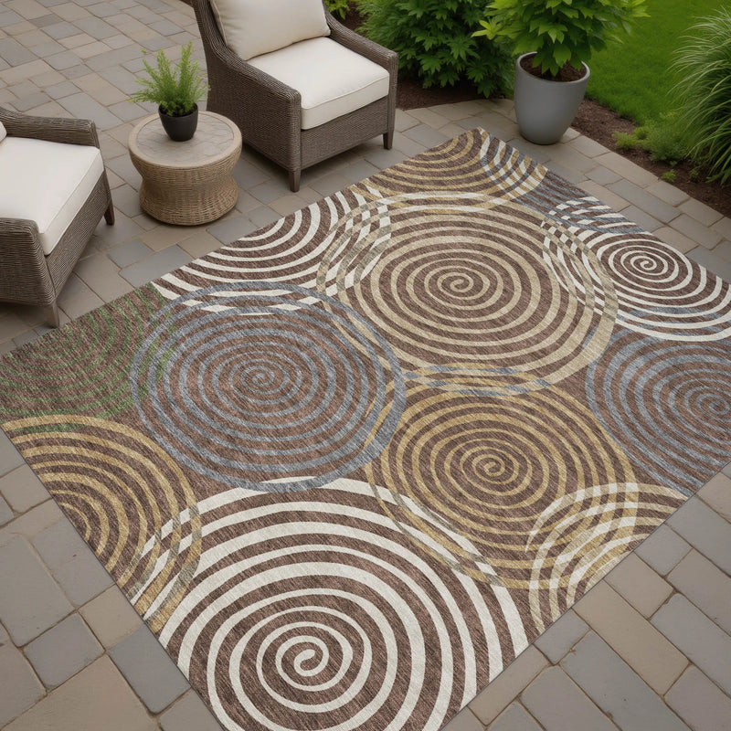 3' X 5' Chocolate And Beige Geometric Washable Indoor Outdoor Area Rug Homeroots Outdoor