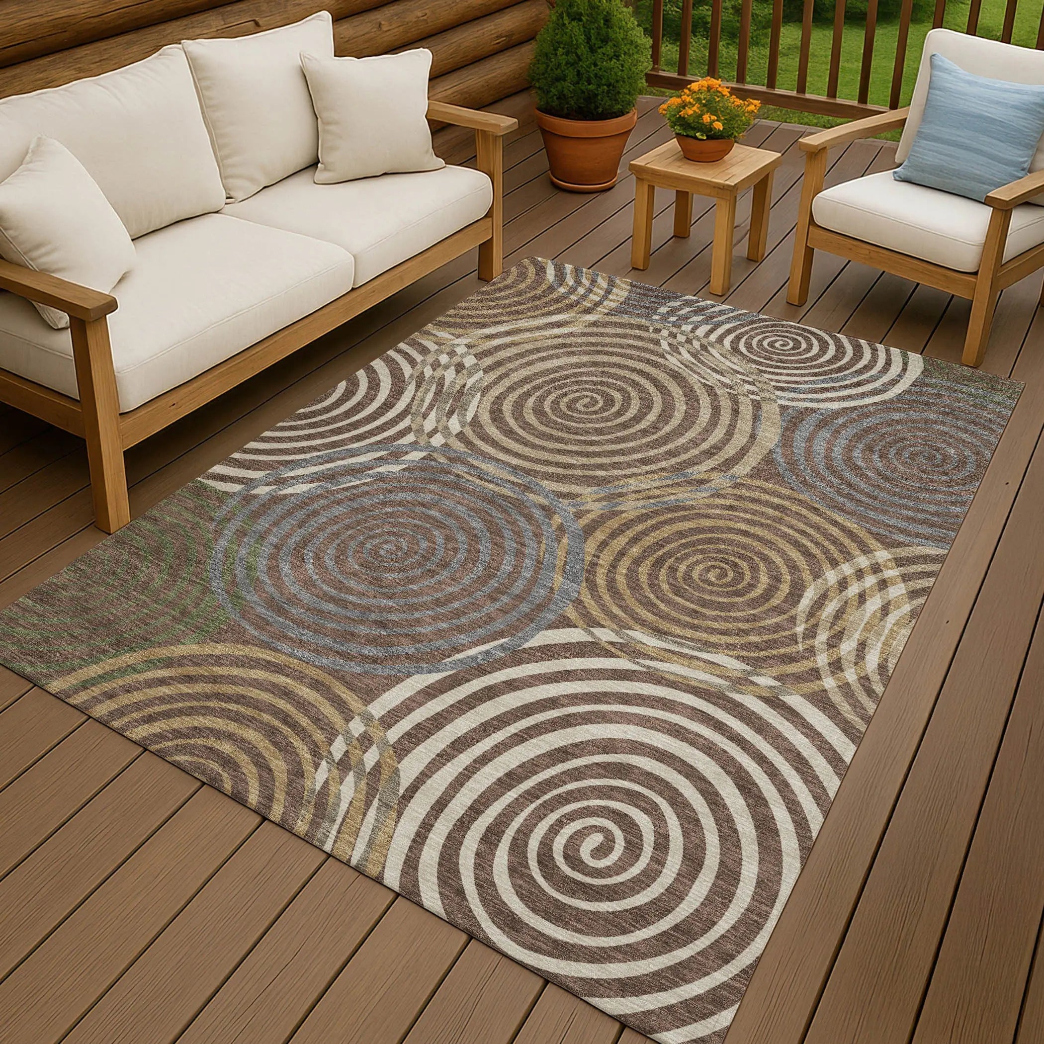 3' X 5' Chocolate And Beige Geometric Washable Indoor Outdoor Area Rug Homeroots Outdoor