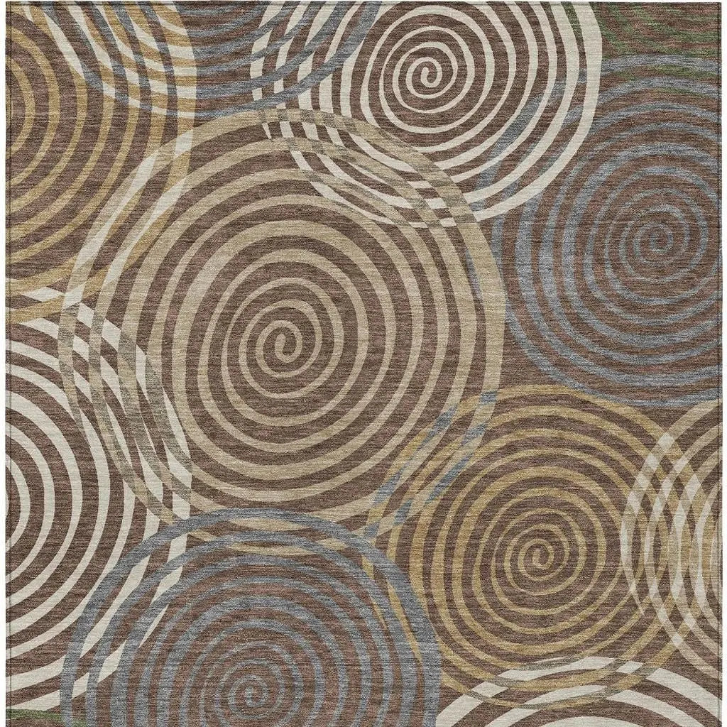 3' X 5' Chocolate And Beige Geometric Washable Indoor Outdoor Area Rug Homeroots Outdoor
