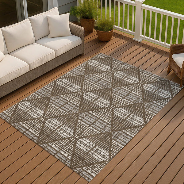 3' X 5' Chocolate And Beige Geometric Washable Indoor Outdoor Area Rug Homeroots Outdoor