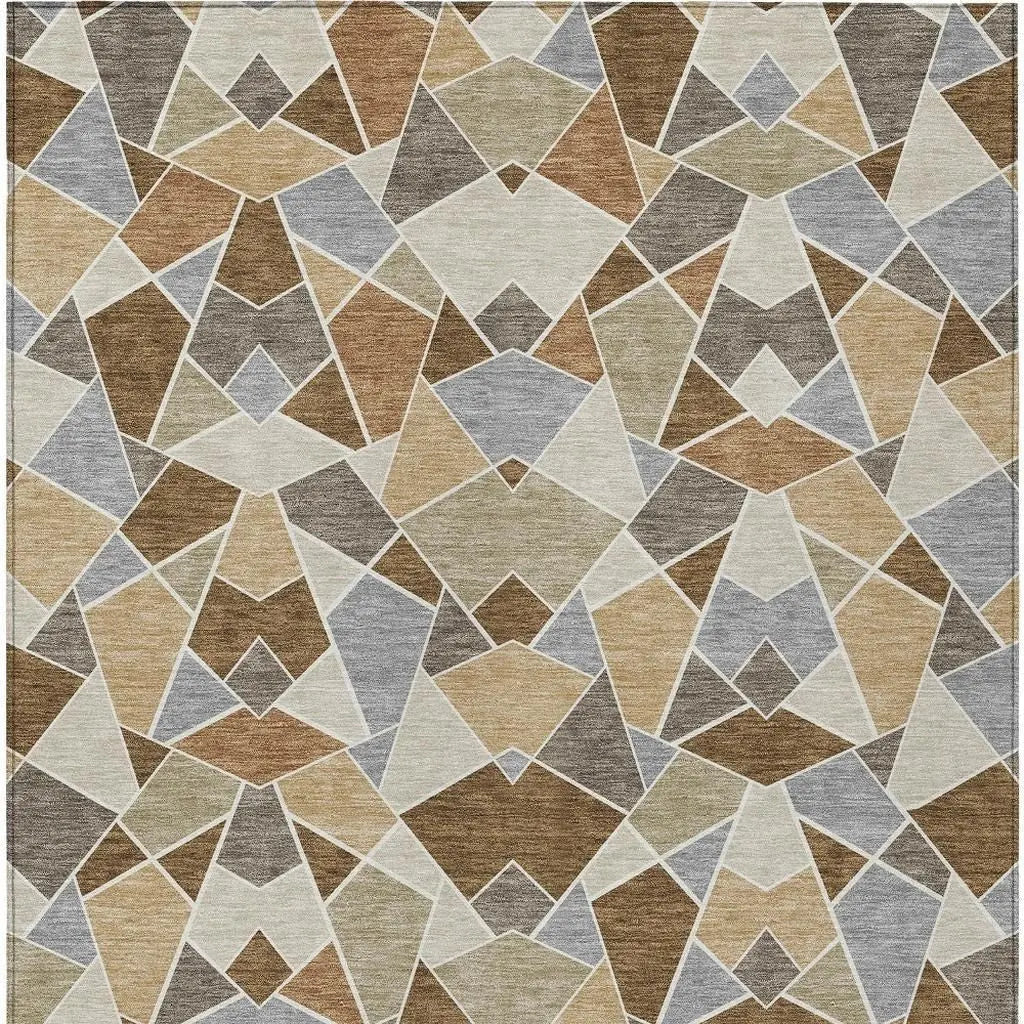 3' X 5' Chocolate And Beige Geometric Washable Indoor Outdoor Area Rug Homeroots Outdoor