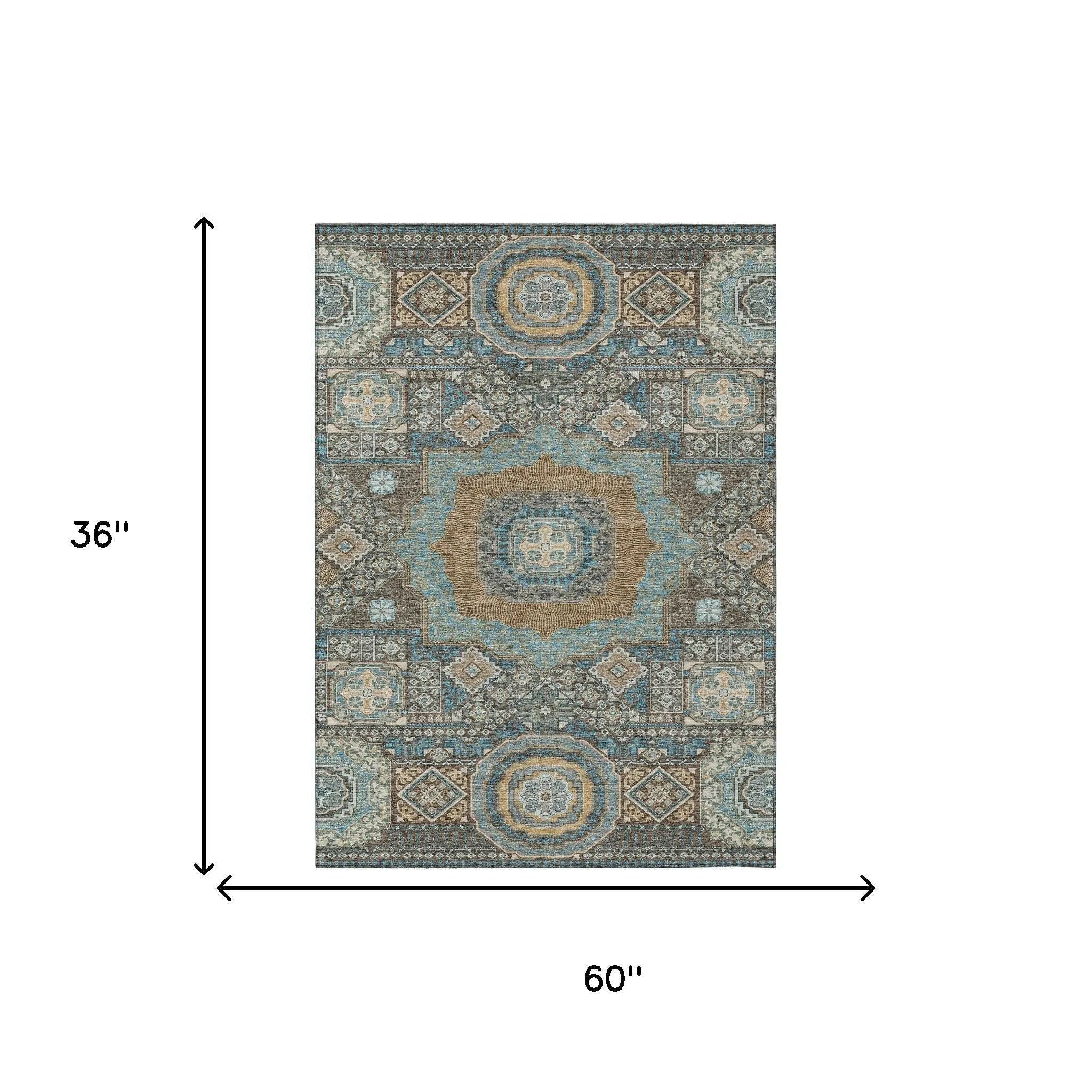 3' X 5' Chocolate And Beige Oriental Washable Indoor Outdoor Area Rug Homeroots Outdoor