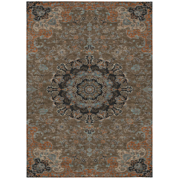 3' X 5' Chocolate And Black Floral Medallion Washable Indoor Outdoor Area Rug Homeroots Outdoor