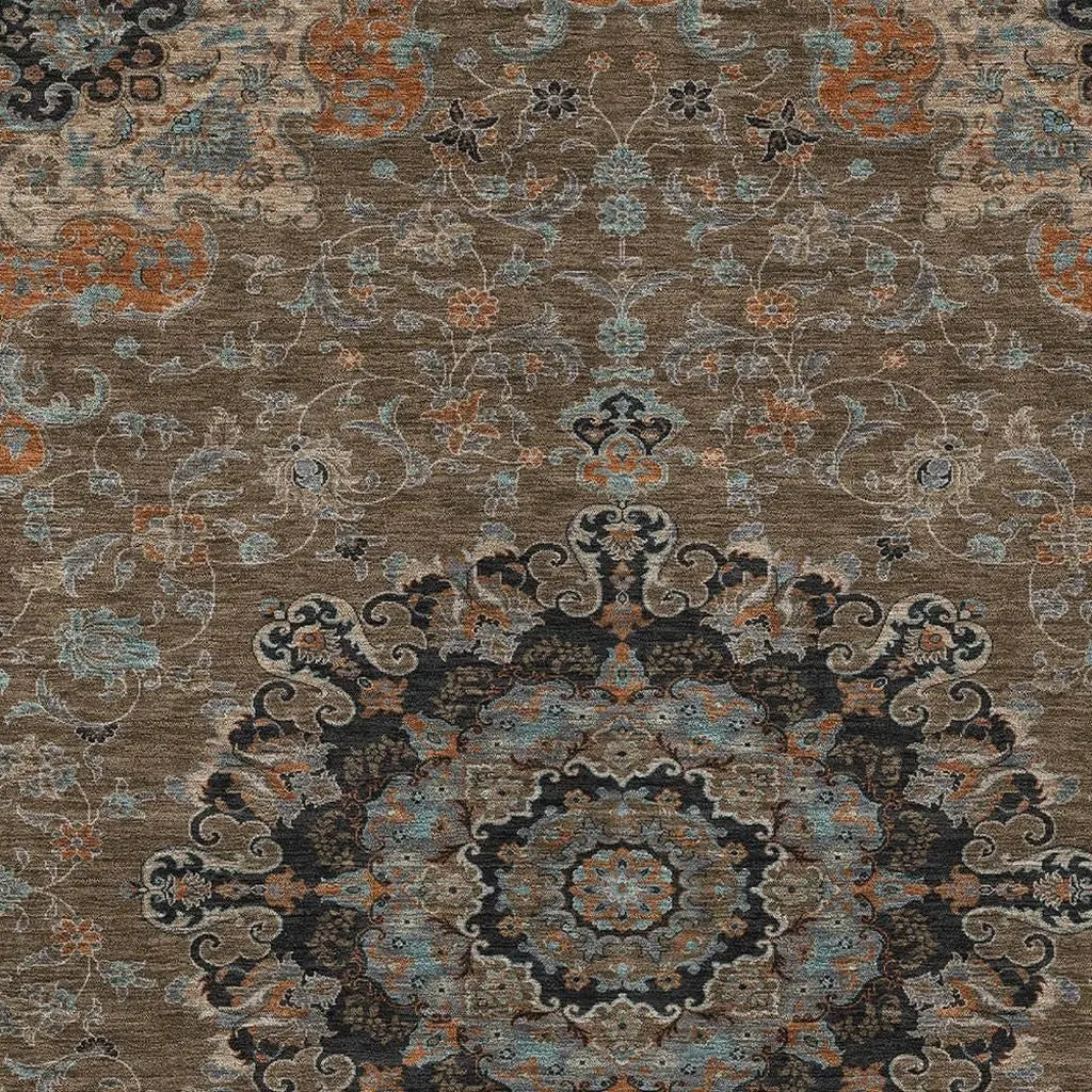 3' X 5' Chocolate And Black Floral Medallion Washable Indoor Outdoor Area Rug Homeroots Outdoor