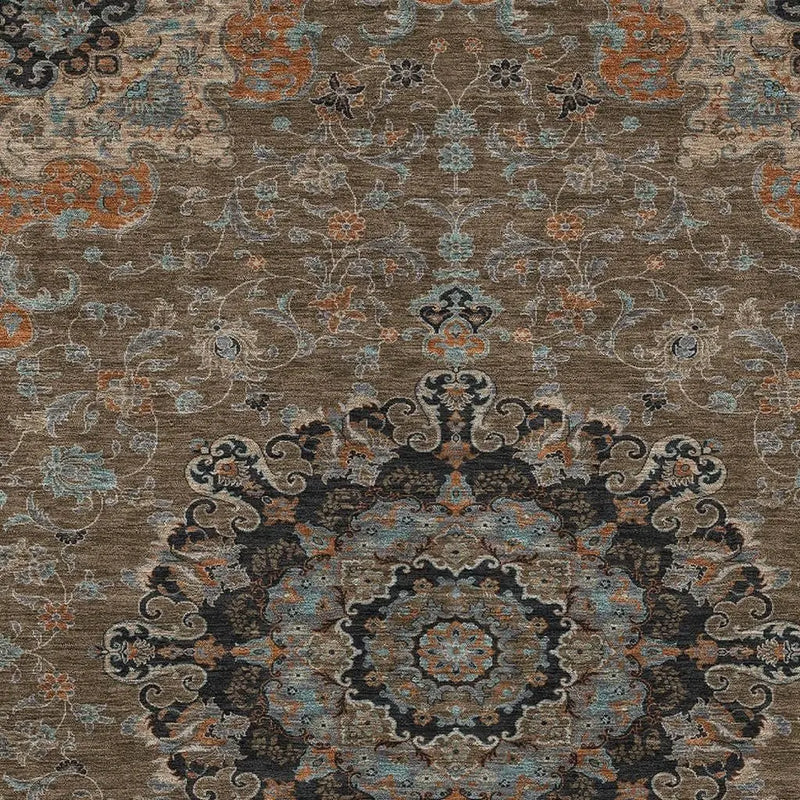 3' X 5' Chocolate And Black Floral Medallion Washable Indoor Outdoor Area Rug Homeroots Outdoor
