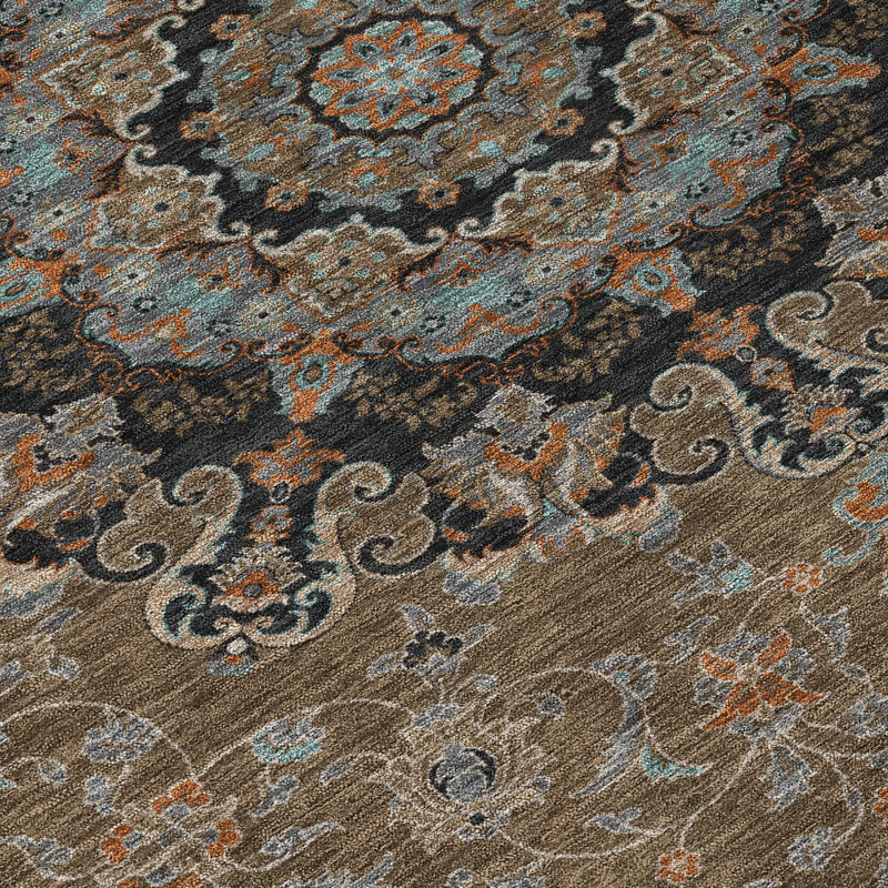 3' X 5' Chocolate And Black Floral Medallion Washable Indoor Outdoor Area Rug Homeroots Outdoor