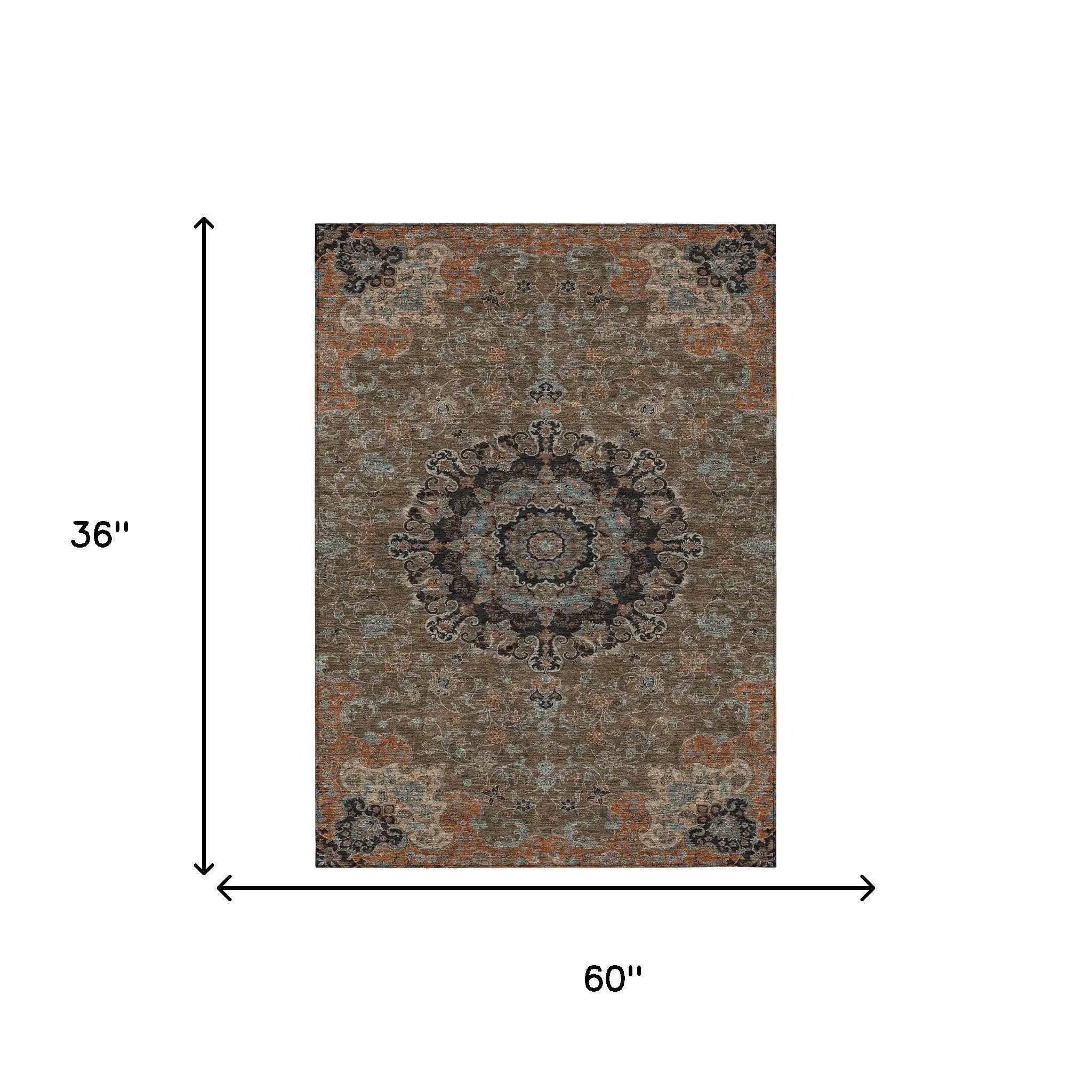 3' X 5' Chocolate And Black Floral Medallion Washable Indoor Outdoor Area Rug Homeroots Outdoor