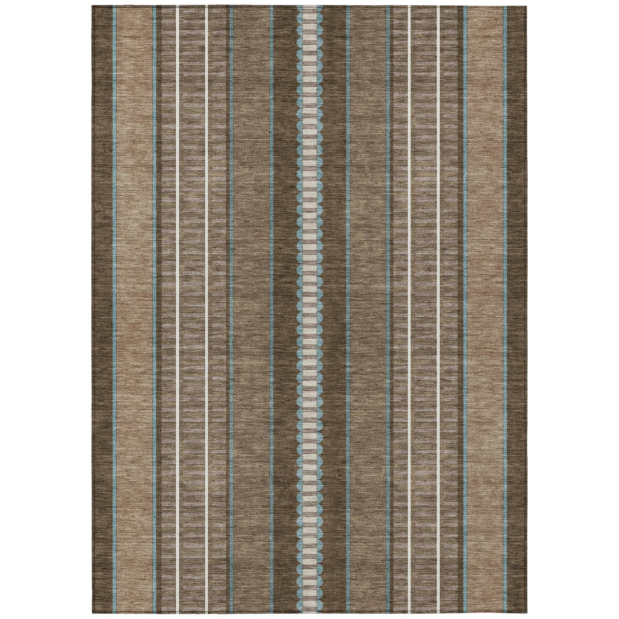 3' X 5' Chocolate And Blue Striped Washable Indoor Outdoor Area Rug Homeroots Outdoor