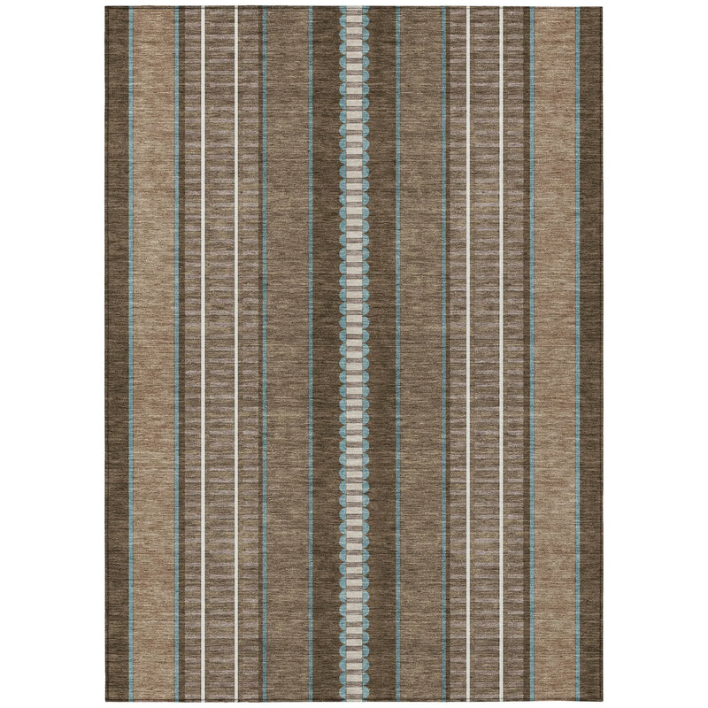 3' X 5' Chocolate And Blue Striped Washable Indoor Outdoor Area Rug Homeroots Outdoor