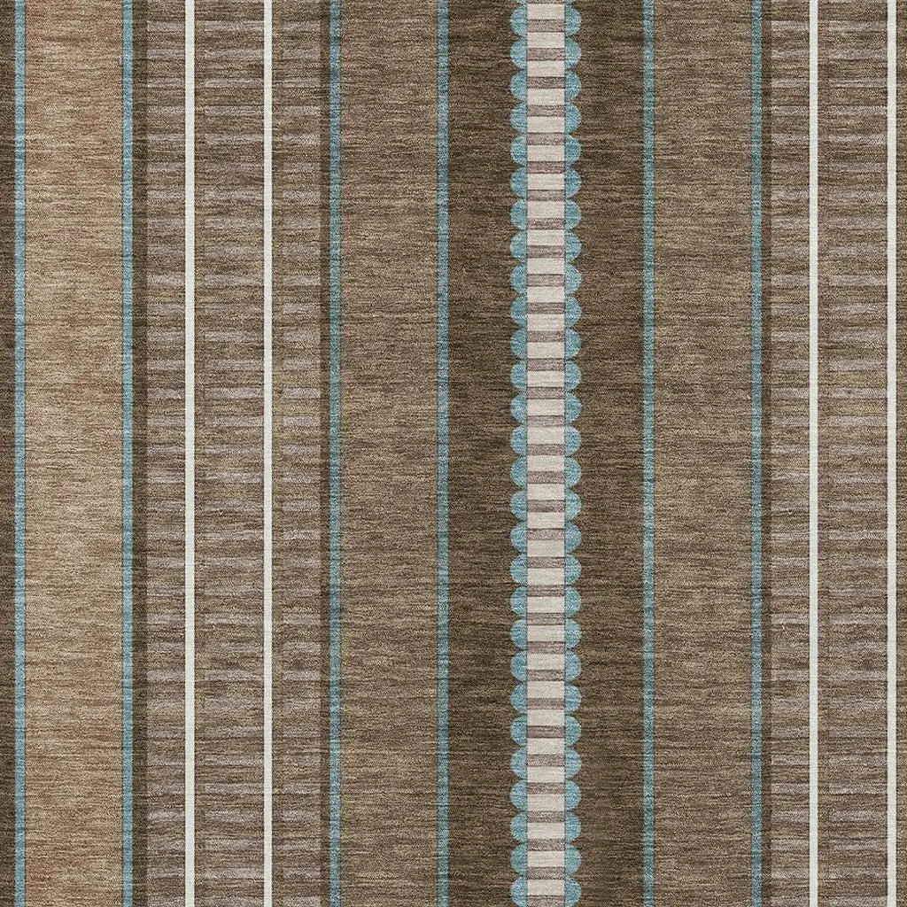 3' X 5' Chocolate And Blue Striped Washable Indoor Outdoor Area Rug Homeroots Outdoor