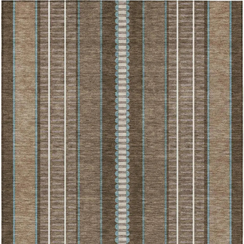 3' X 5' Chocolate And Blue Striped Washable Indoor Outdoor Area Rug Homeroots Outdoor