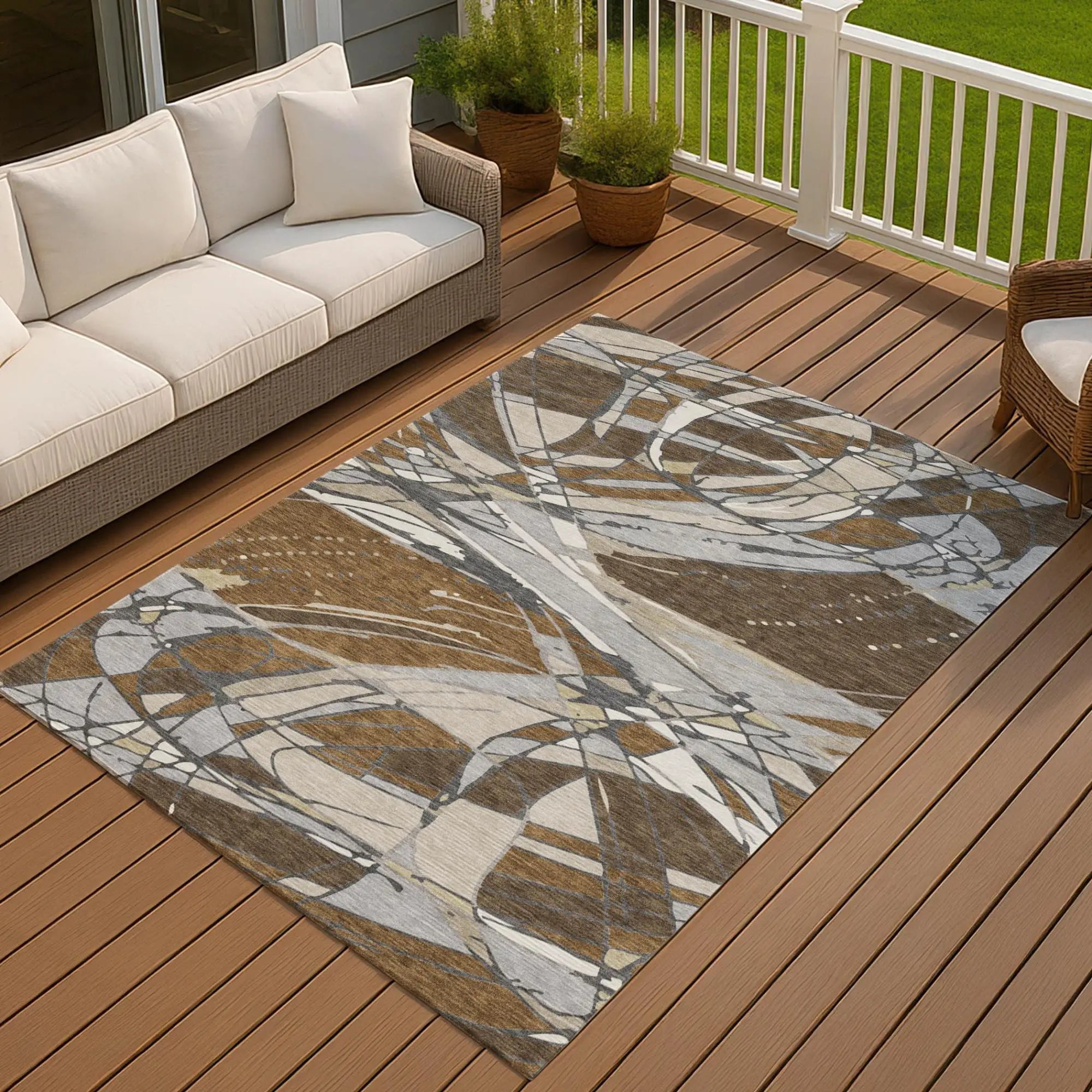 3' X 5' Chocolate And Brown Abstract Washable Indoor Outdoor Area Rug Homeroots Outdoor