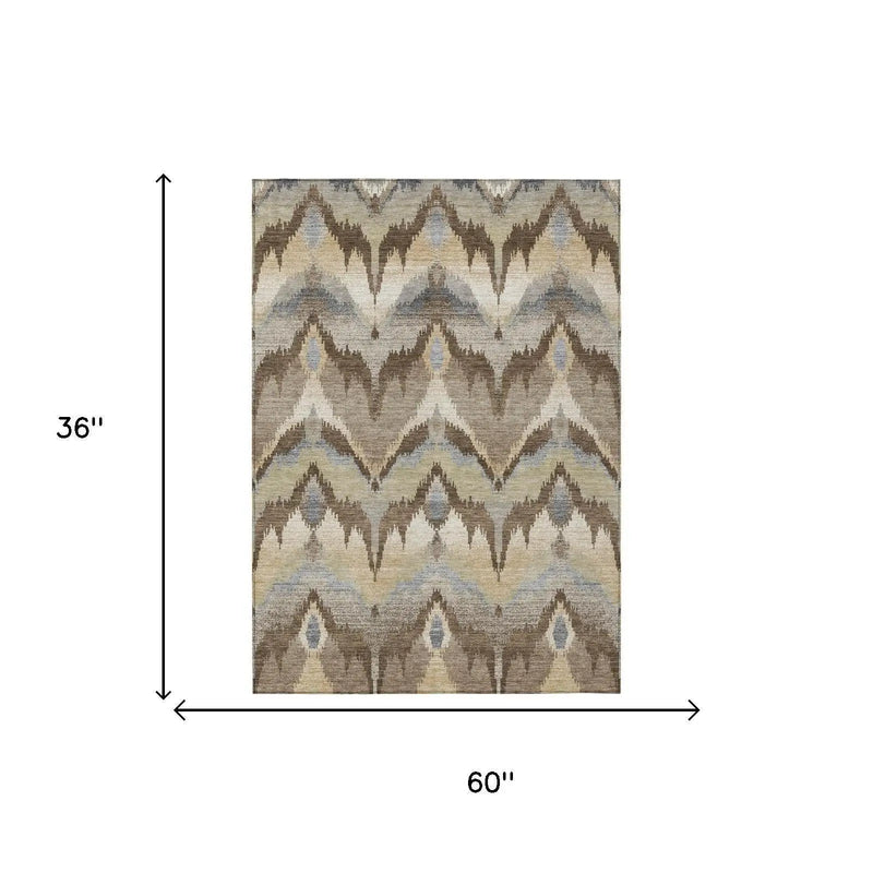 3' X 5' Chocolate And Brown Abstract Washable Indoor Outdoor Area Rug Homeroots Outdoor