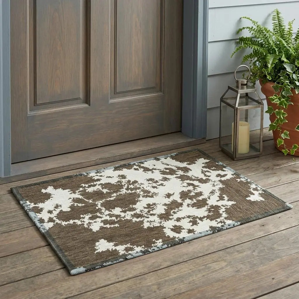 3' X 5' Chocolate And Brown Abstract Washable Indoor Outdoor Area Rug Homeroots Outdoor