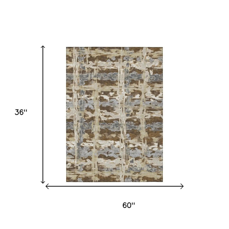 3' X 5' Chocolate And Brown Abstract Washable Indoor Outdoor Area Rug Homeroots Outdoor