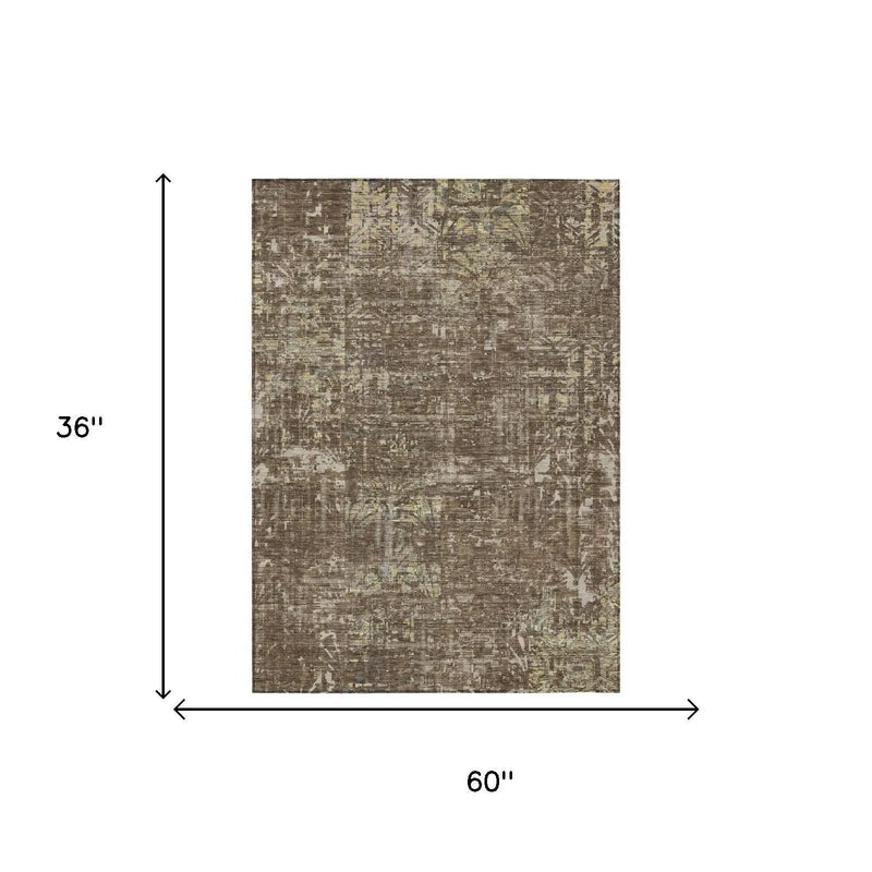 3' X 5' Chocolate And Brown Abstract Washable Indoor Outdoor Area Rug Homeroots Outdoor