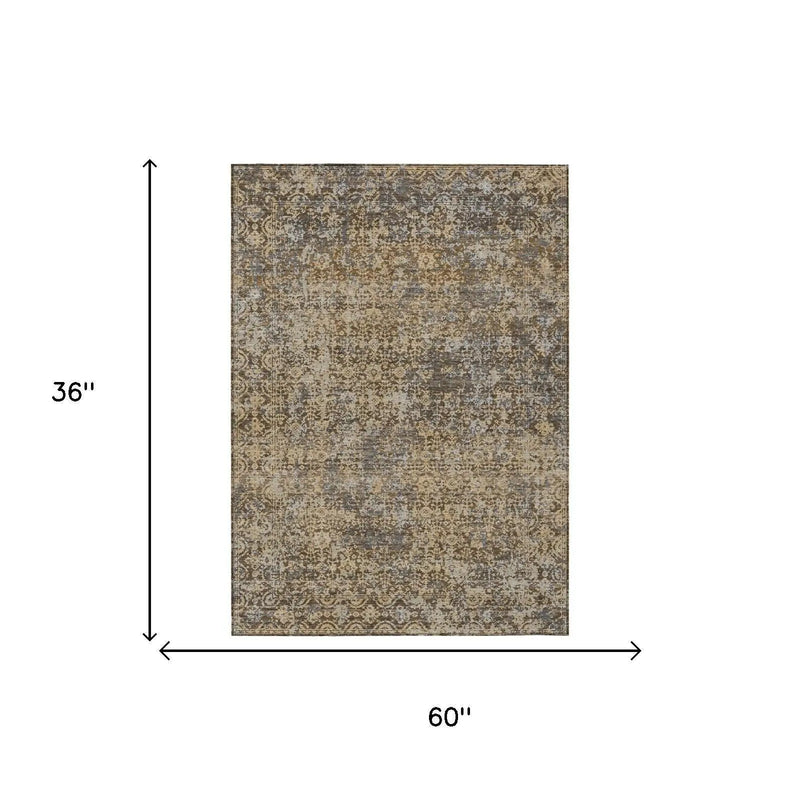 3' X 5' Chocolate And Brown Abstract Washable Indoor Outdoor Area Rug Homeroots Outdoor