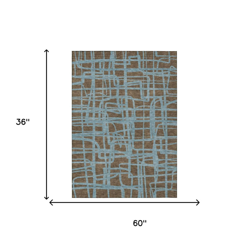 3' X 5' Chocolate And Brown Abstract Washable Indoor Outdoor Area Rug Homeroots Outdoor
